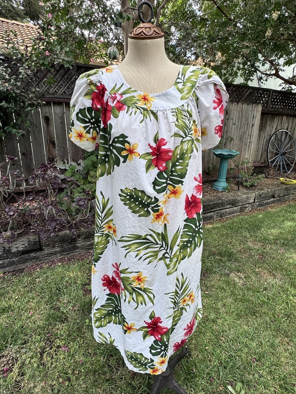 Puanani By RJC Hawaiian Tropical Floral Muumuu Dress M Cotton Midi Pockets